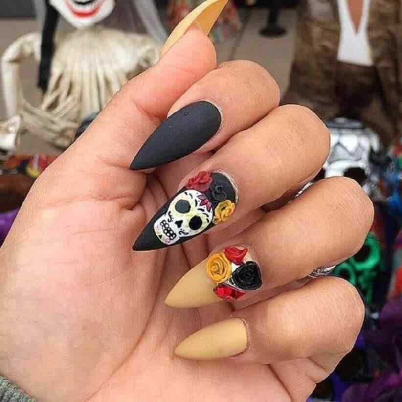 uñas calavera mexicana de halloween