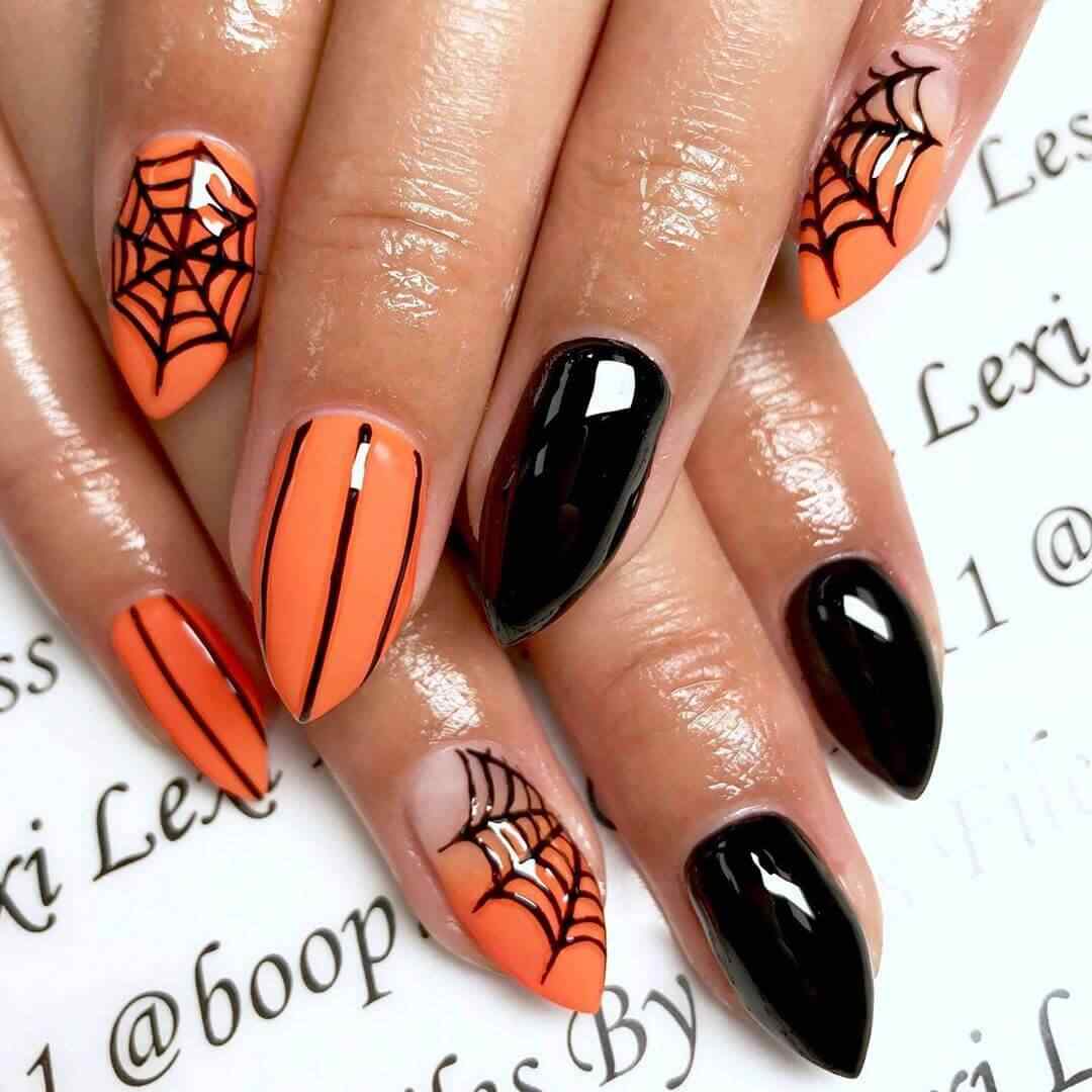 uñas decoradas de halloween tela araña